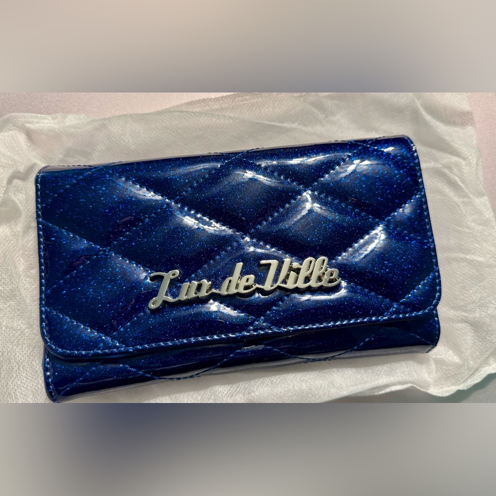 Lux de Ville Metallic Quilted Blue Wallet Clutch